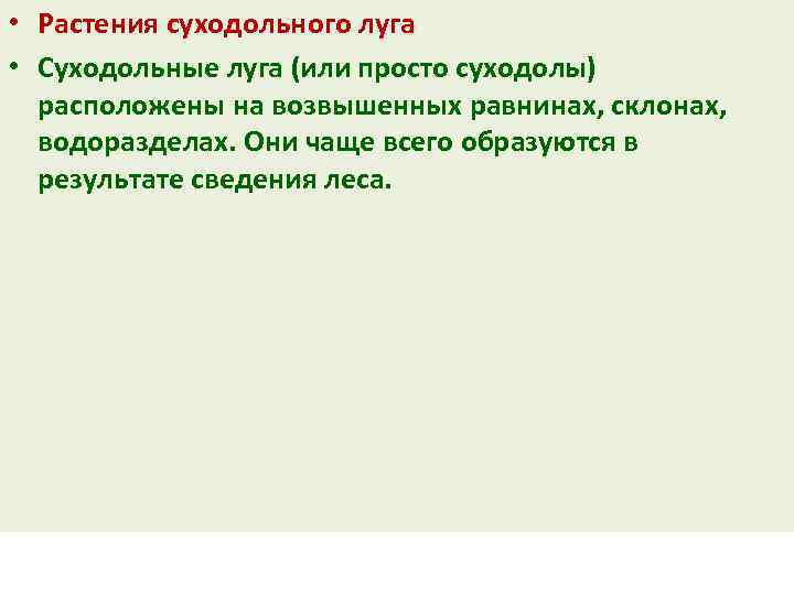  • Растения суходольного луга • Суходольные луга (или просто суходолы) расположены на возвышенных