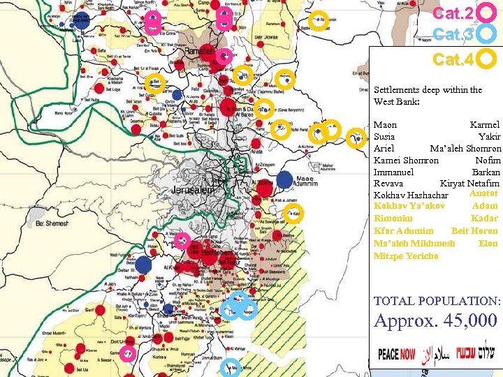 Cat. 2 Cat. 3 Cat. 4 Settlements deep within the West Bank: Maon Karmel