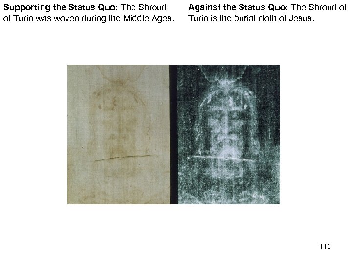 Supporting the Status Quo: The Shroud of Turin was woven during the Middle Ages.