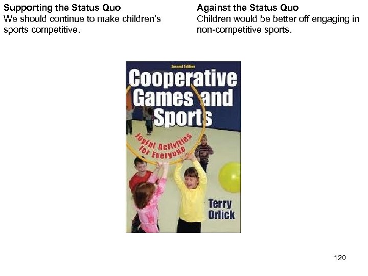 Supporting the Status Quo We should continue to make children’s sports competitive. Against the