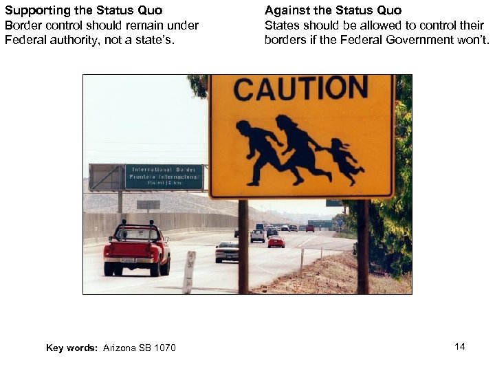 Supporting the Status Quo Border control should remain under Federal authority, not a state’s.