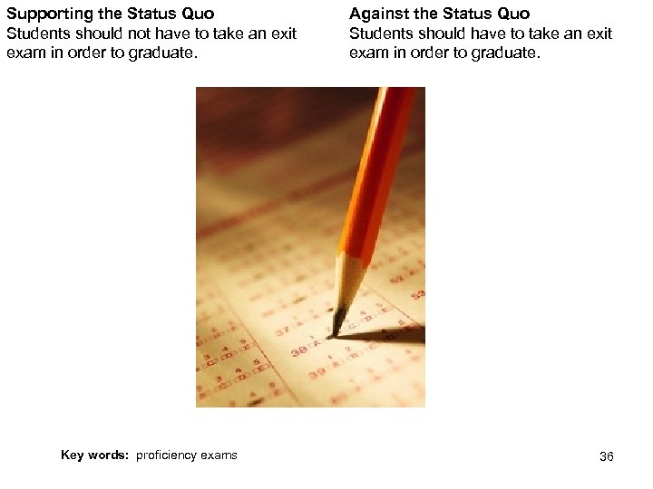 Supporting the Status Quo Students should not have to take an exit exam in