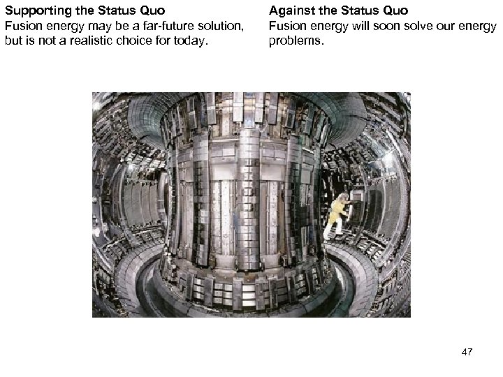 Supporting the Status Quo Fusion energy may be a far-future solution, but is not