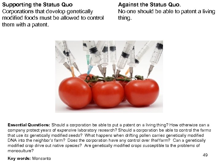 Supporting the Status Quo Corporations that develop genetically modified foods must be allowed to