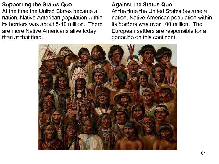 Supporting the Status Quo At the time the United States became a nation, Native