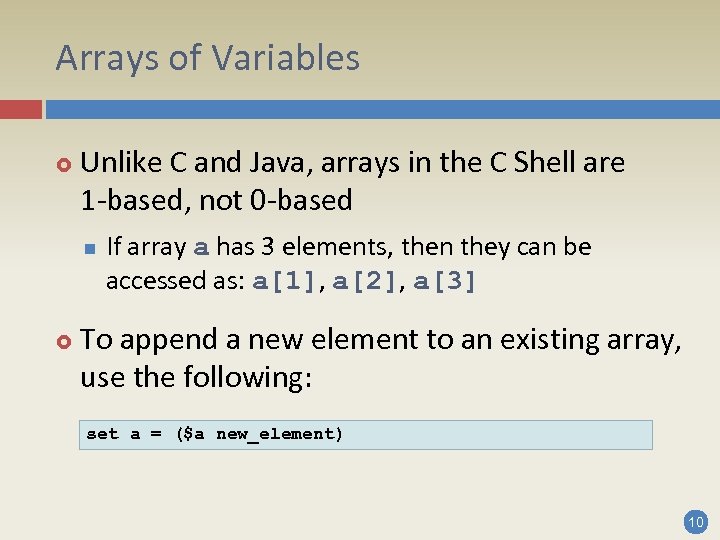 c shell variable assignment