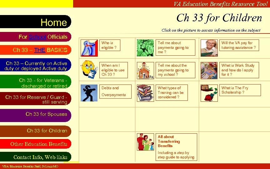 VA Education Benefits Resource Tool Ch 33 for Children Home Click on the picture
