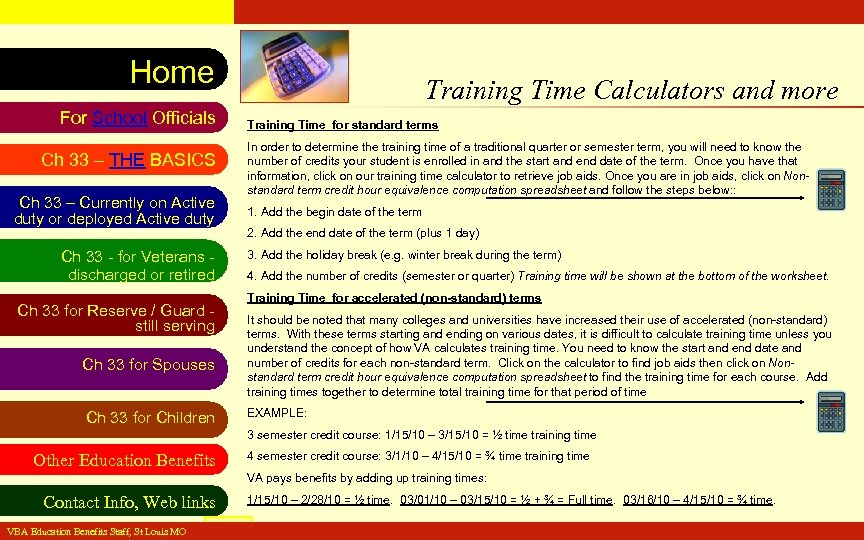 VA Education Benefits Resource Tool Home For School Officials Ch 33 – THE BASICS