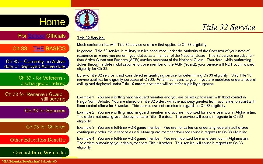 VA Education Benefits Resource Tool Home For School Officials Ch 33 – THE BASICS