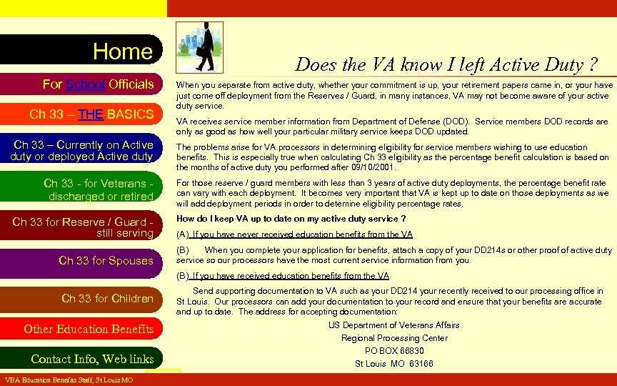 VA Education Benefits Resource Tool Home For School Officials Ch 33 – THE BASICS