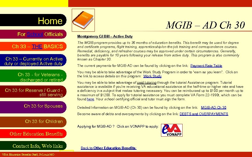 VA Education Benefits Resource Tool Home For School Officials Ch 33 – THE BASICS