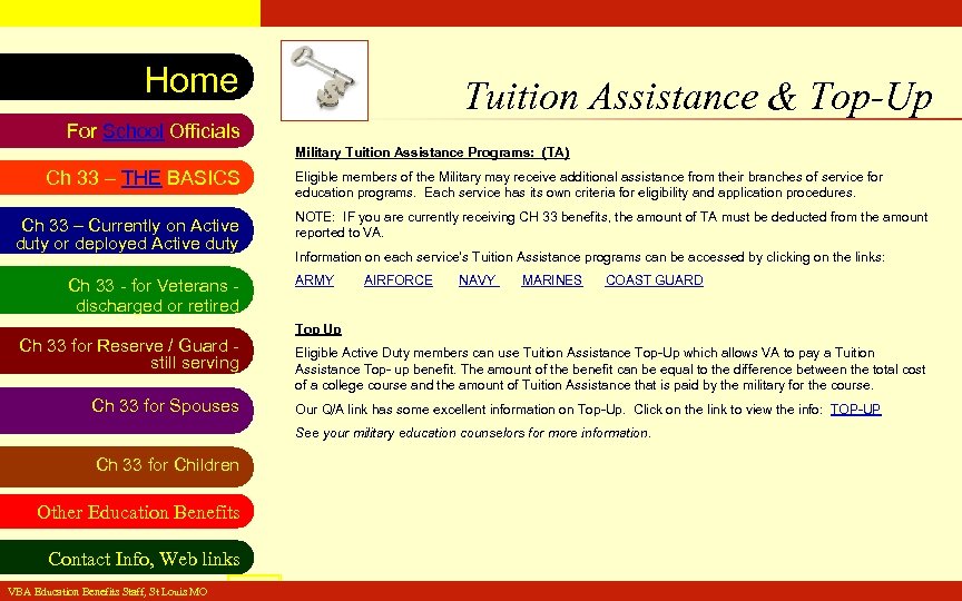 VA Education Benefits Resource Tool Home Tuition Assistance & Top-Up For School Officials Military