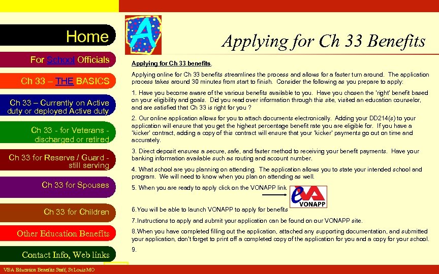 VA Education Benefits Resource Tool Home For School Officials Ch 33 – THE BASICS