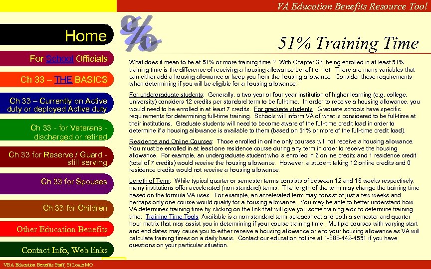 VA Education Benefits Resource Tool Home For School Officials Ch 33 – THE BASICS