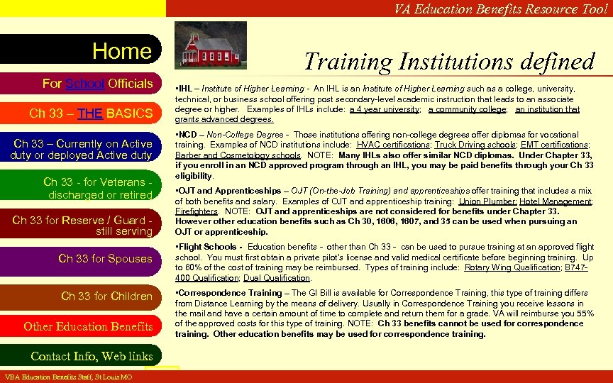 VA Education Benefits Resource Tool Home For School Officials Ch 33 – THE BASICS