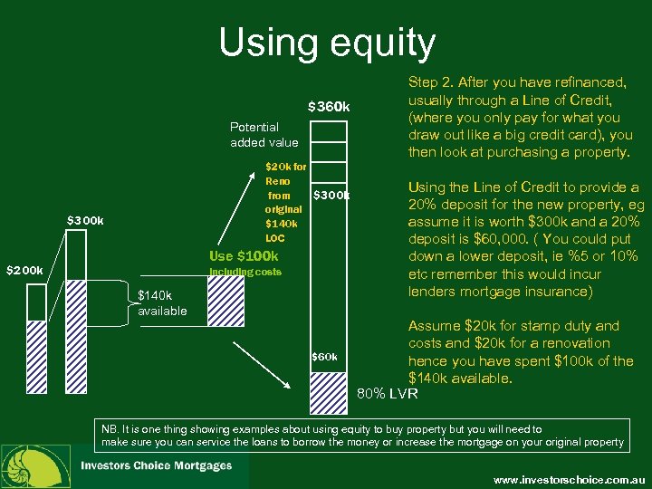 Using equity $360 k Potential added value $20 k for Reno from $300 k