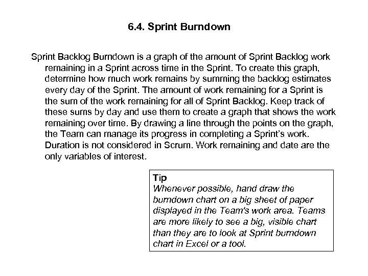 6. 4. Sprint Burndown Sprint Backlog Burndown is a graph of the amount of