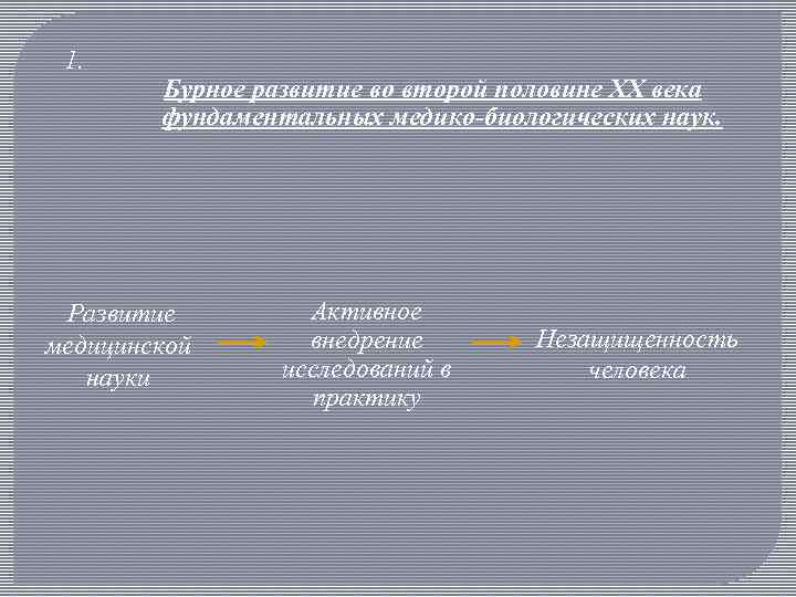 1. Бурное развитие во второй половине XX века фундаментальных медико-биологических наук. Развитие медицинской науки