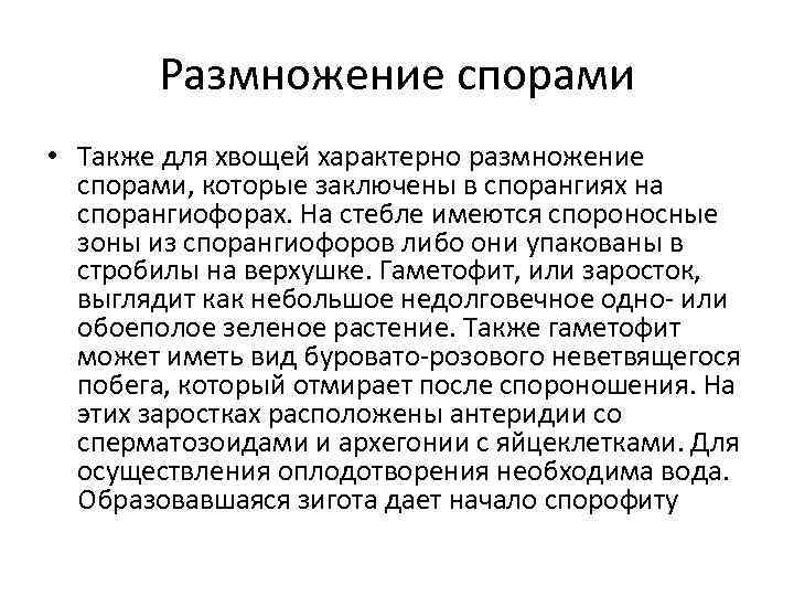 Размножение спорами • Также для хвощей характерно размножение спорами, которые заключены в спорангиях на