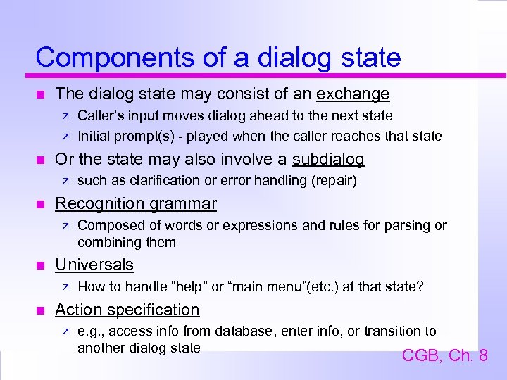 Components of a dialog state The dialog state may consist of an exchange Or