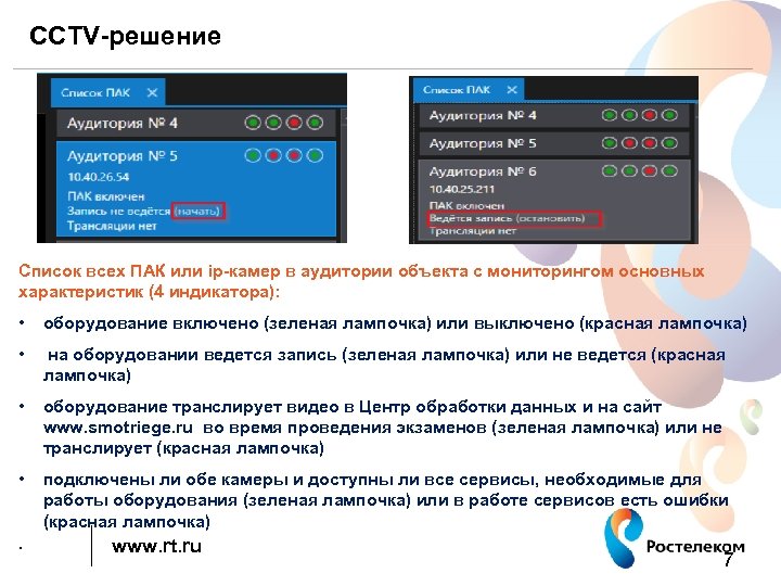 CCTV-решение Список всех ПАК или ip-камер в аудитории объекта с мониторингом основных характеристик (4