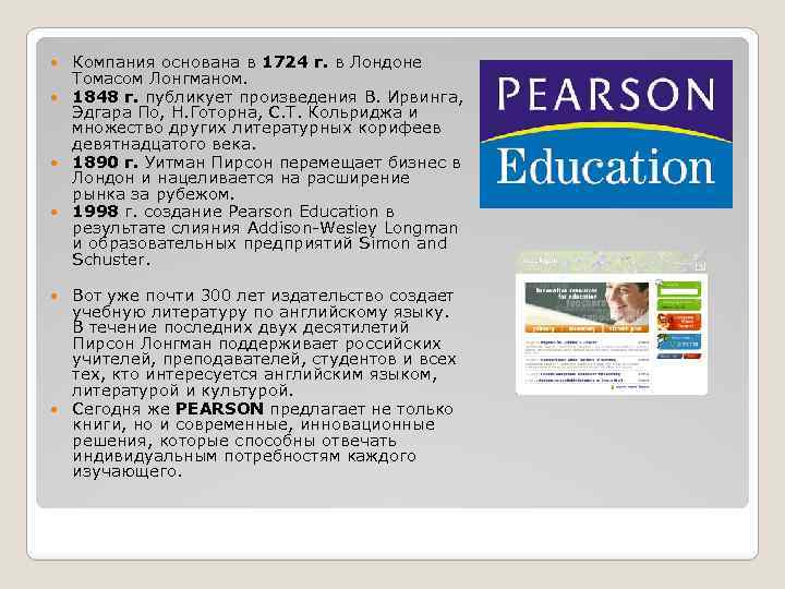 Компания основана в 1724 г. в Лондоне Томасом Лонгманом. 1848 г. публикует произведения В.