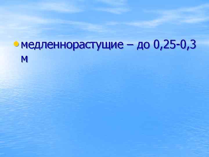  • медленнорастущие – до 0, 25 -0, 3 м 