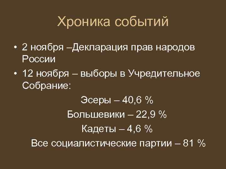 Хроника событий • 2 ноября –Декларация прав народов России • 12 ноября – выборы