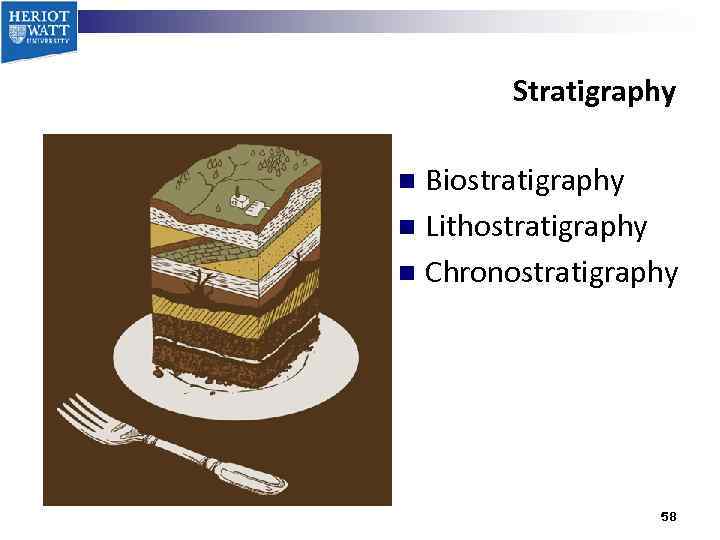 Stratigraphy Biostratigraphy n Lithostratigraphy n Chronostratigraphy n 58 