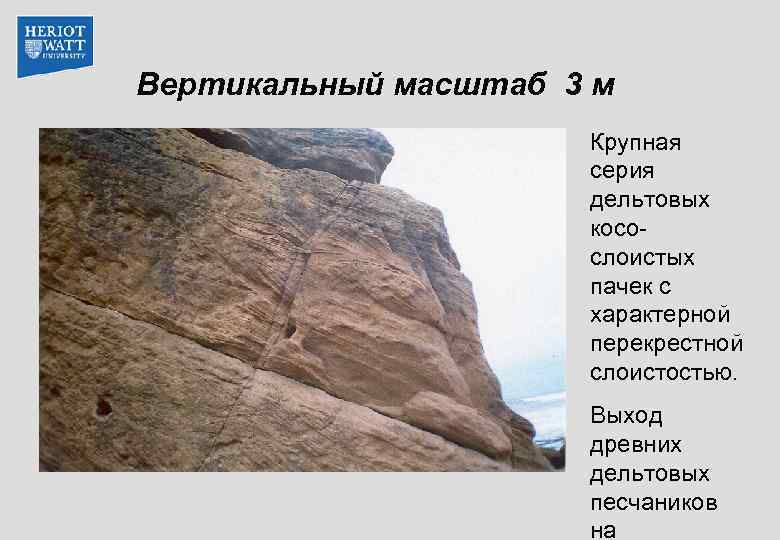 Вертикальный масштаб 3 м Крупная серия дельтовых косослоистых пачек с характерной перекрестной слоистостью. Выход