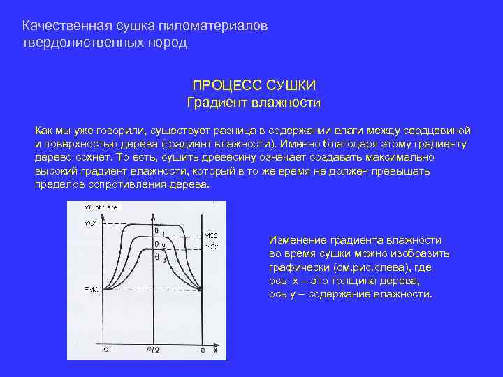 Качественная сушка пиломатериалов твердолиственных пород ПРОЦЕСС СУШКИ Градиент влажности Как мы уже говорили, существует