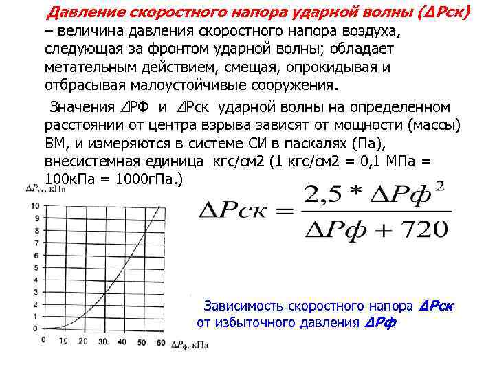Давление скоростного напора ударной волны (∆Рск) – величина давления скоростного напора воздуха, следующая за