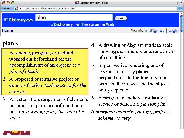 plan n. 1. A scheme, program, or method worked out beforehand for the accomplishment