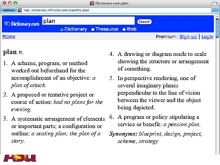 plan n. 1. A scheme, program, or method worked out beforehand for the accomplishment