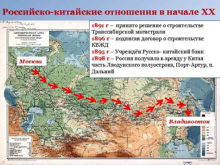 Российско-китайские отношения в начале XX Москва 1891 г – принято решение о строительстве Транссибирской