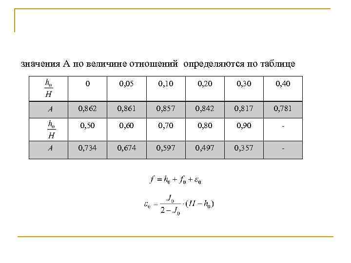 значения А по величине отношений определяются по таблице 0 0, 05 0, 10 0,