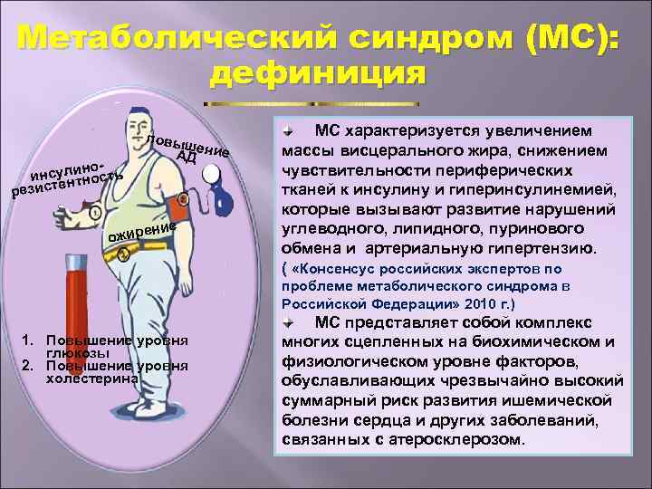 Метаболический синдром (МС): дефиниция ино инсул тность ен резист повы ш АДение е ожир