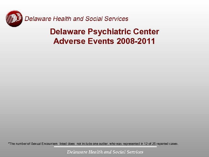 Delaware Psychiatric Center Adverse Events 2008 -2011 *The number of Sexual Encounters listed does