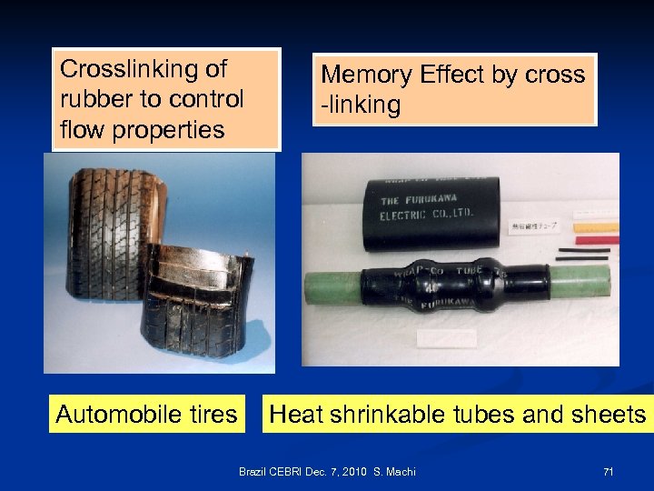 Crosslinking of rubber to control flow properties Memory Effect by cross -linking Automobile tires