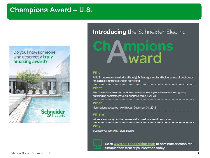 Champions Award – U. S. Schneider Electric - Recognition – HR 7 