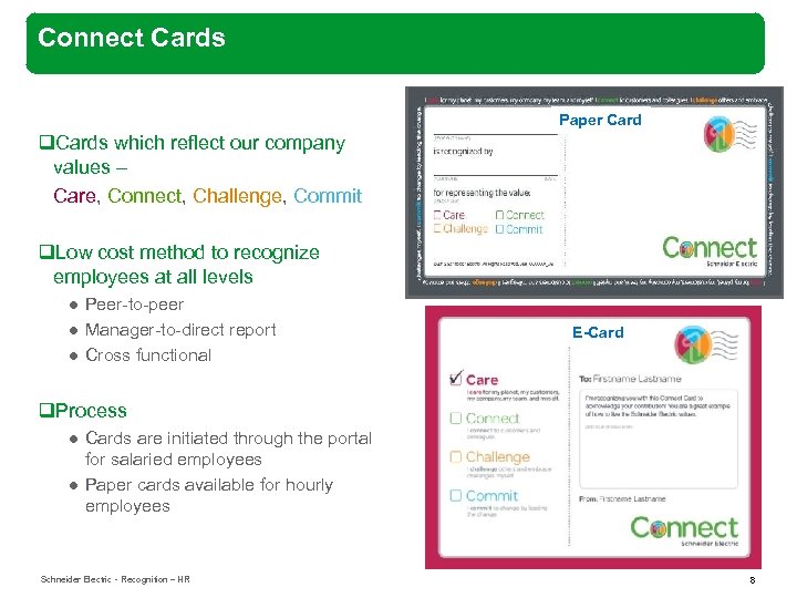 Connect Cards Paper Card q. Cards which reflect our company values – Care, Connect,