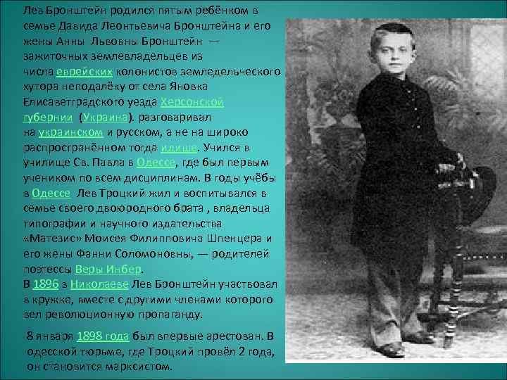 Лев Бронштейн родился пятым ребёнком в семье Давида Леонтьевича Бронштейна и его жены Анны