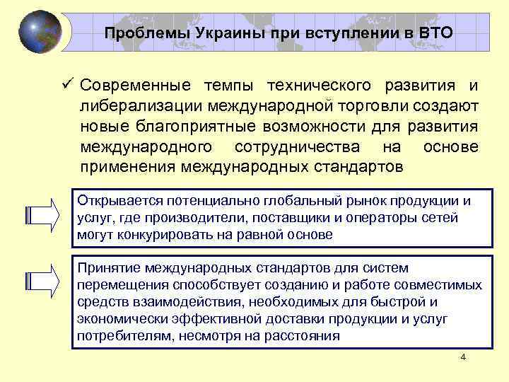 Проблемы Украины при вступлении в ВТО ü Современные темпы технического развития и либерализации международной