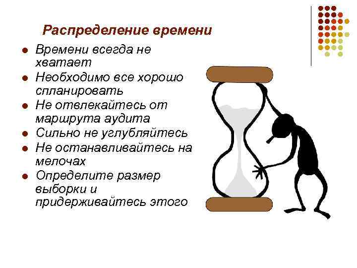 Распределение времени l l l Времени всегда не хватает Необходимо все хорошо спланировать Не