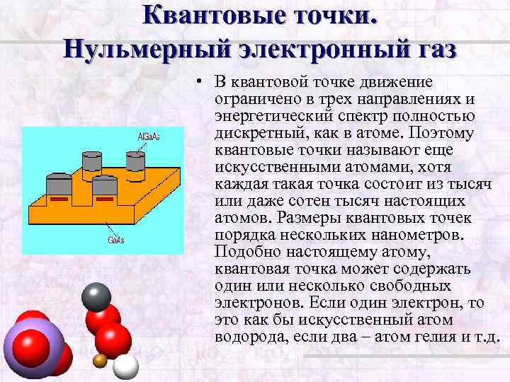 Квантовые точки. Нульмерный электронный газ • В квантовой точке движение ограничено в трех направлениях