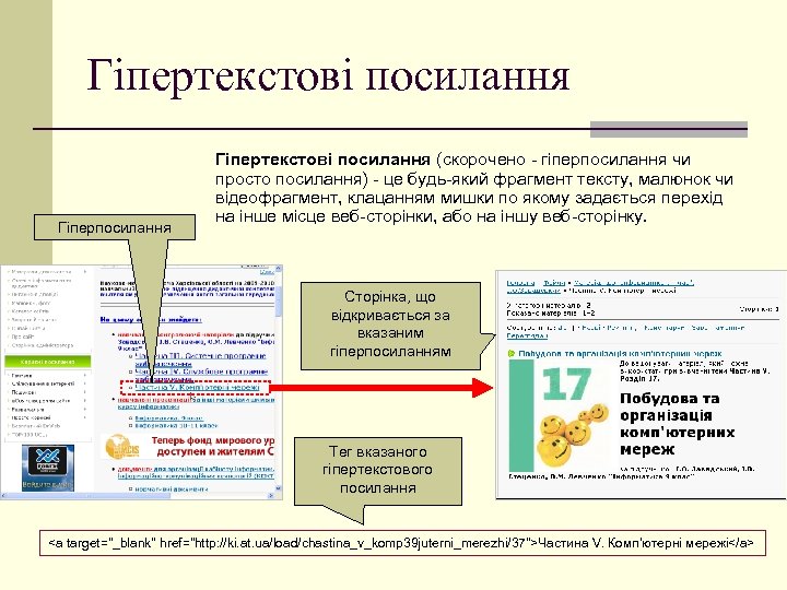 Гіпертекстові посилання (скорочено - гіперпосилання чи просто посилання) - це будь-який фрагмент тексту, малюнок