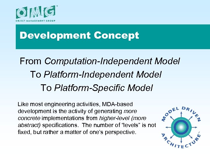 Development Concept From Computation-Independent Model To Platform-Specific Model Like most engineering activities, MDA-based development