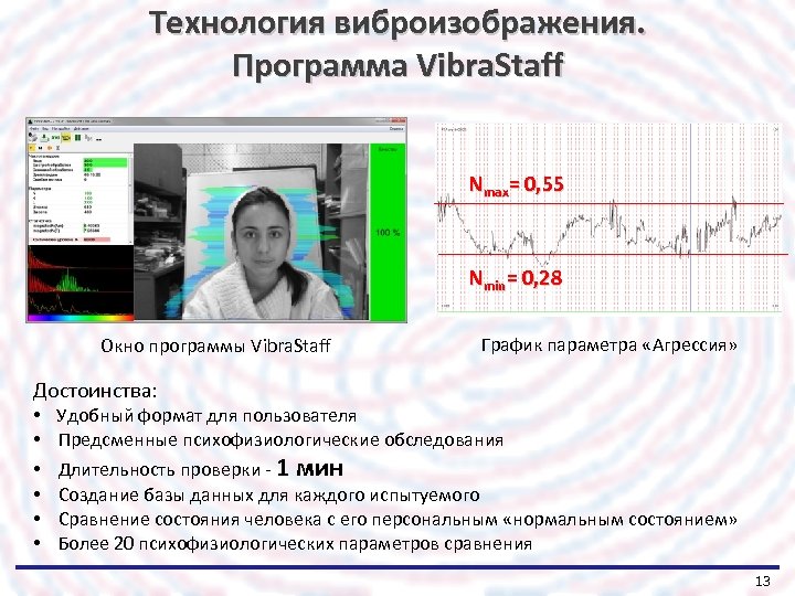Технология виброизображения. Программа Vibra. Staff Nmax= 0, 55 Nmin= 0, 28 Окно программы Vibra.
