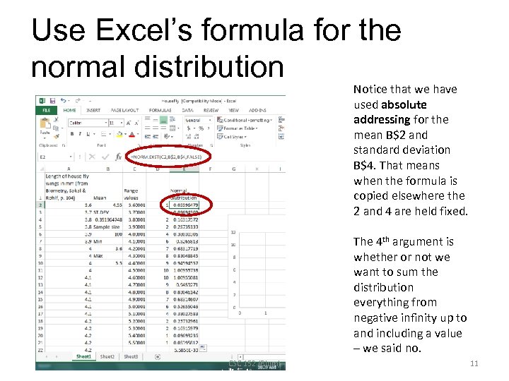 Use Excel’s formula for the normal distribution Notice that we have used absolute addressing