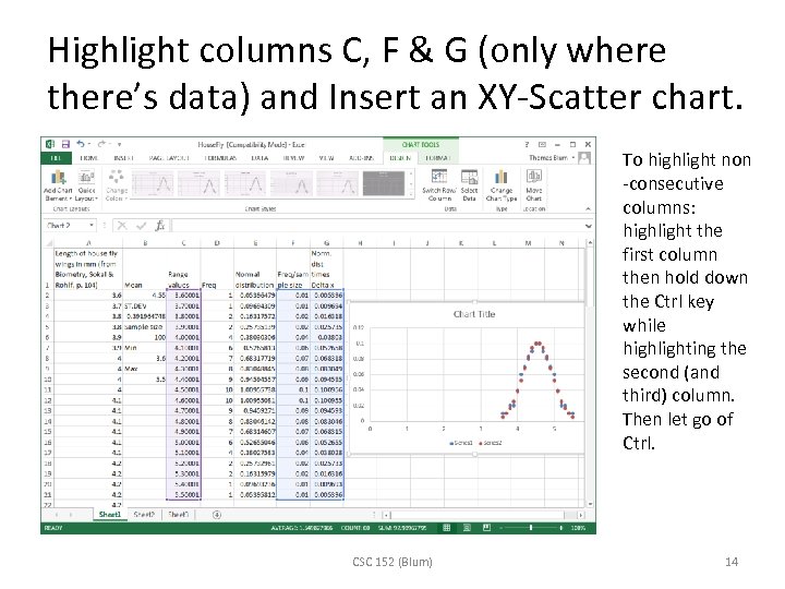 Highlight columns C, F & G (only where there’s data) and Insert an XY-Scatter